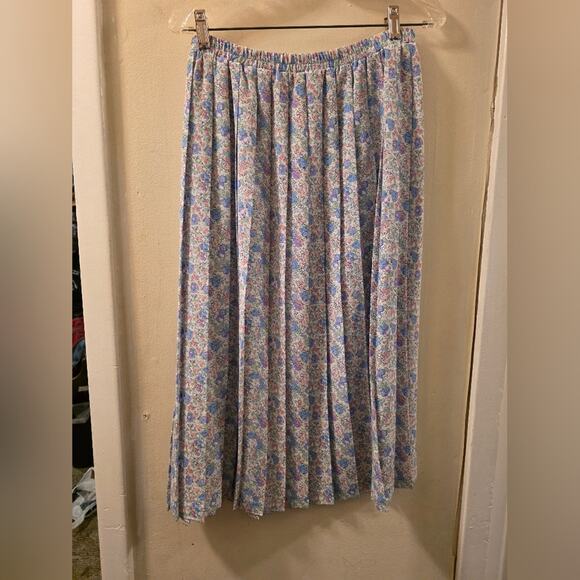 Vtg 80s Floral Print  Two Piece Skirt Set  Peter Pan Collar Ornate Buttons 16 - Picture 5 of 12